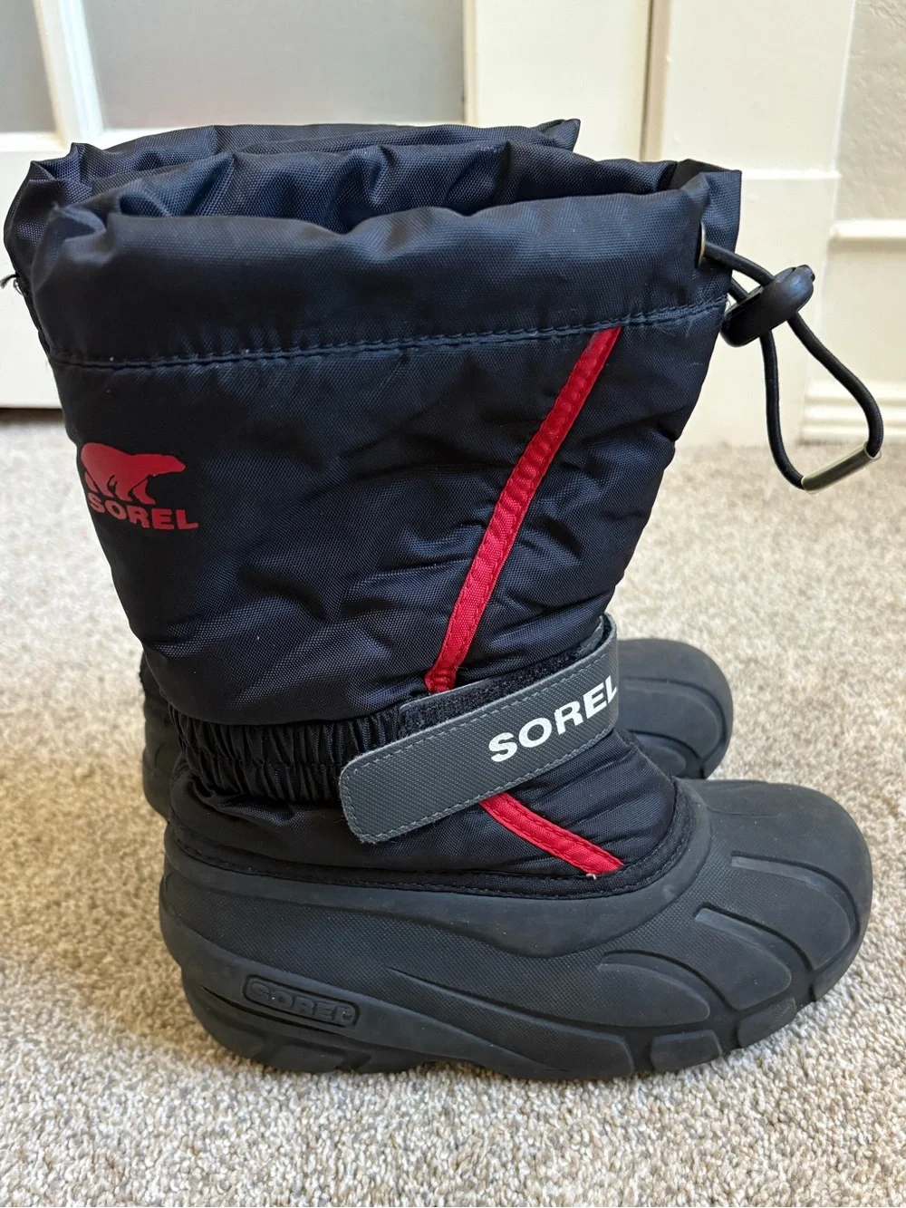 Sorel - Unisex Kids Pull On Lined Winter  Flurry Boots - Size 12 - Red & Black
